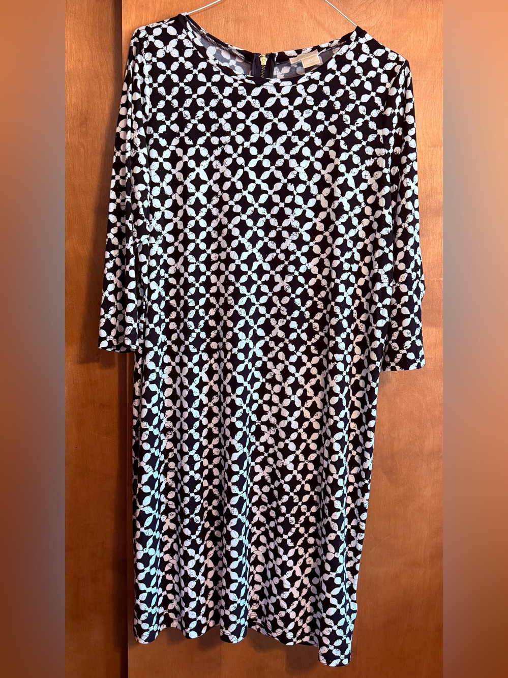 Michael Kors Black Long-Sleeve Dress with White Geometric Print